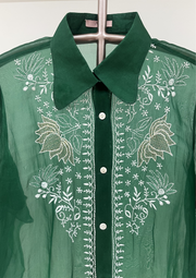 Chikankari Organza Shirt - Emerald Green