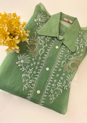 Chikankari Organza Shirt - Turf Green
