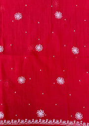 Mul Chanderi Chikankari Suit - Red