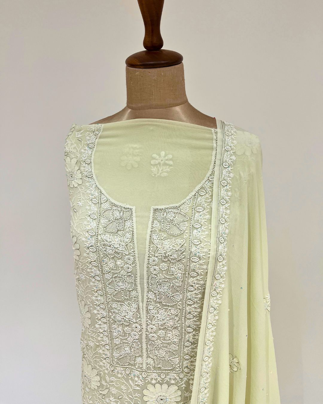 Pure Georgette Chikankari Unstitched 2pc Suit - Lime Yellow