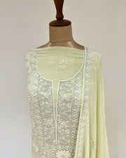 Pure Georgette Chikankari Unstitched 2pc Suit - Lime Yellow