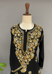 Rayon Chikankari Kurti - Black & Orange