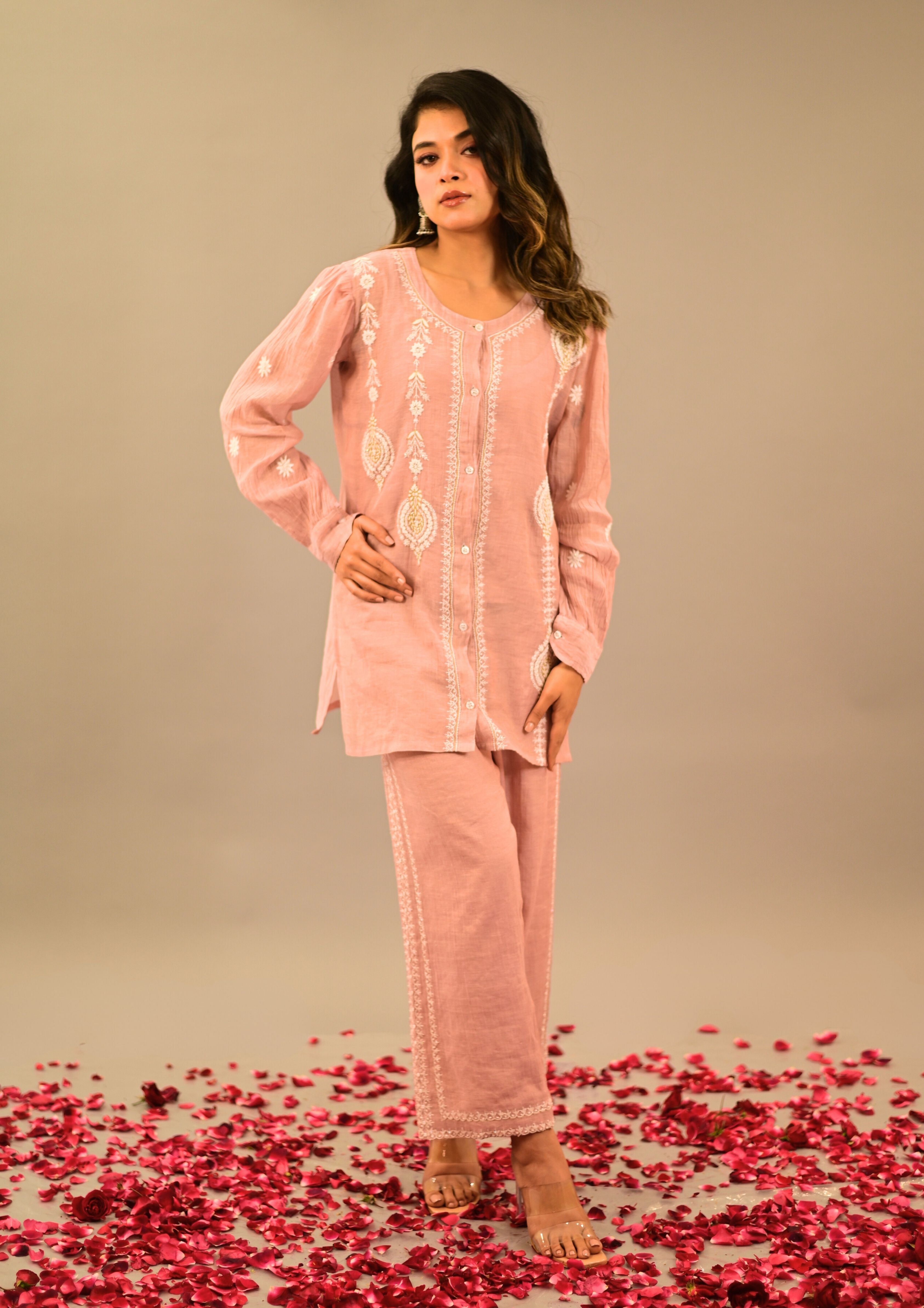 Rose pink Tissue Chanderi Co-ord Set