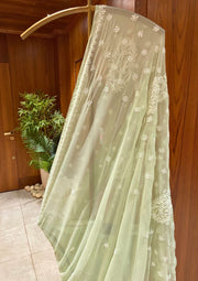 Chikan Saree Georgette - Pista Green