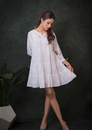 Mul Chikankari Dress - Pristine White