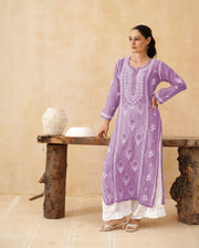 Mul Chikankari Long Kurti - Orchid