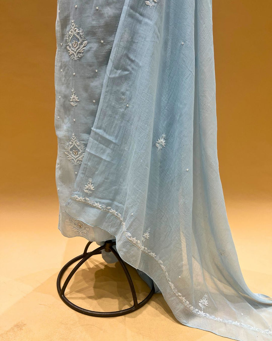Mul Chikankari Unstitched 2pc Suit - Clear Sky