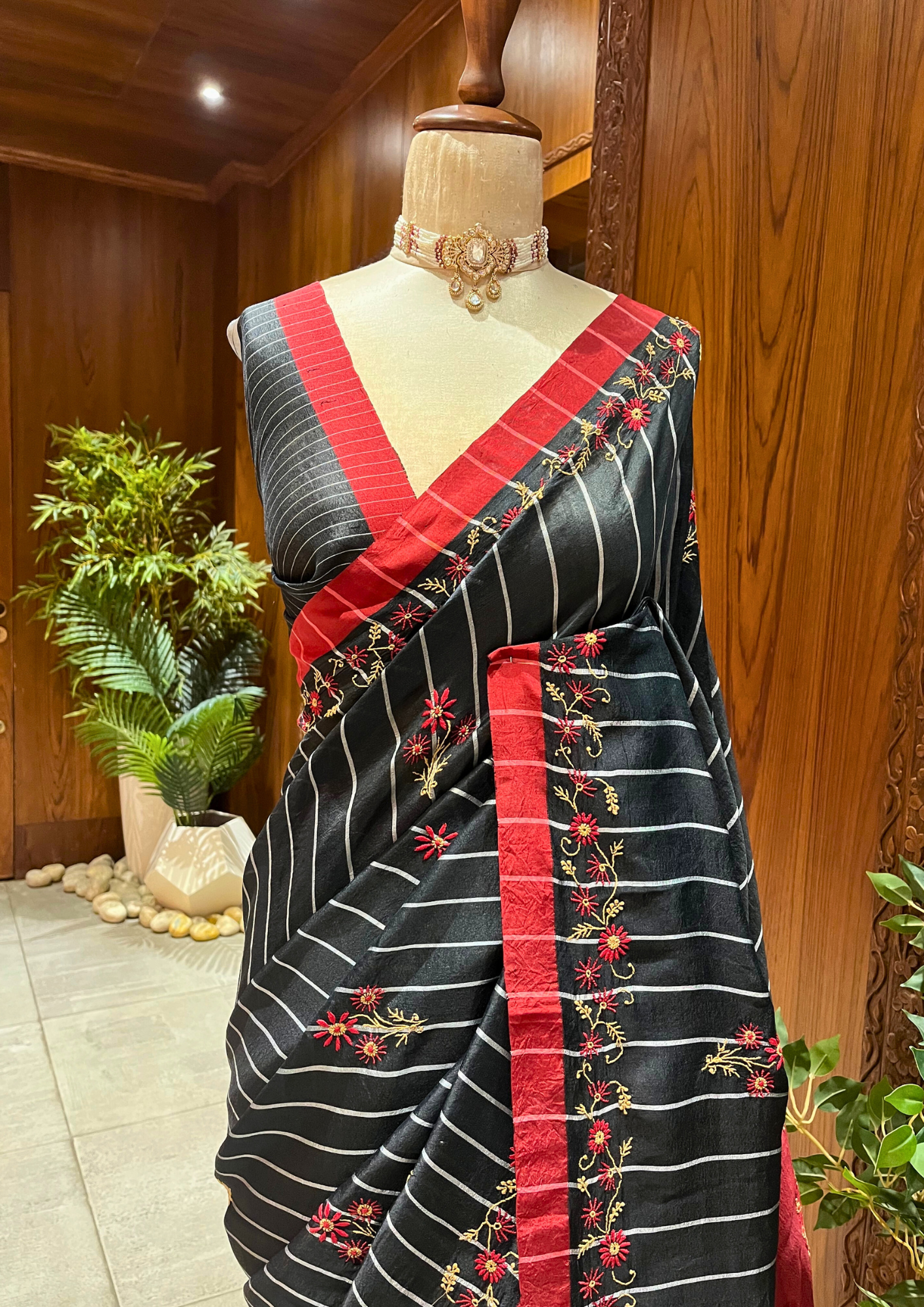 Chanderi Chikankari Saree - Black
