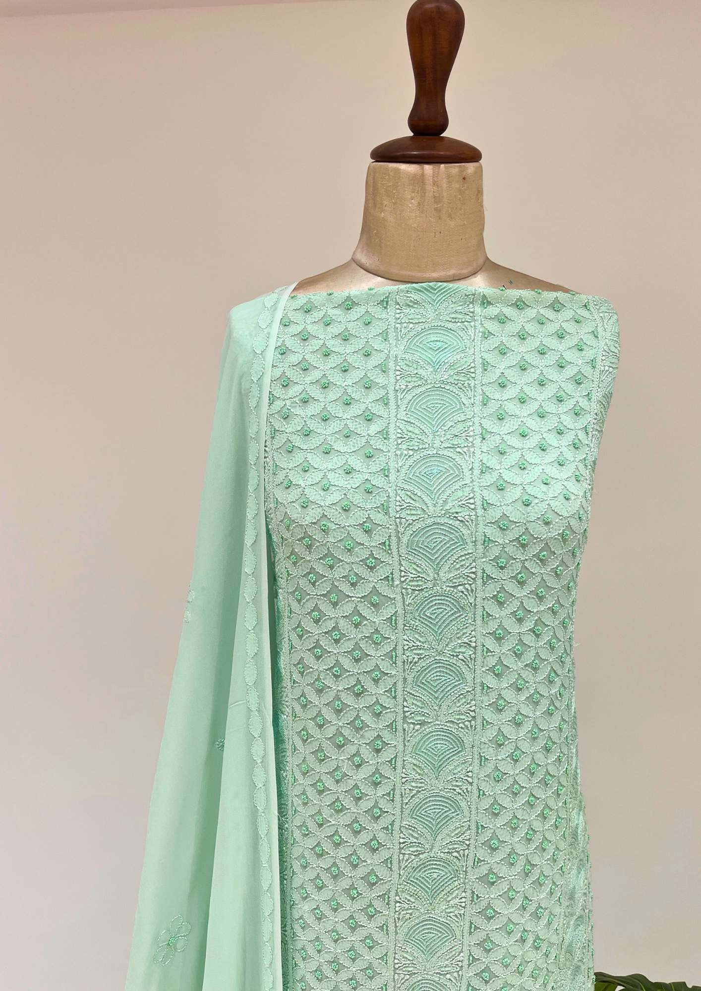Viscose Chikankari Unstitched 2pc Suit - Mint Green