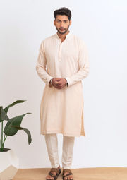 Cotton Chikankari Mens Kurta - Peach