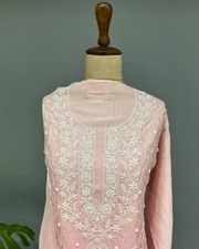 Chanderi Chikankari Co ord Set - Watermelon Pink