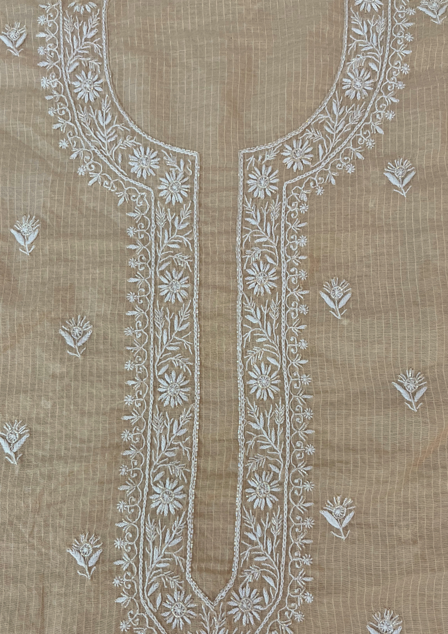 Mhaheshwari Chanderi chikankari mens Kurt - IVORY