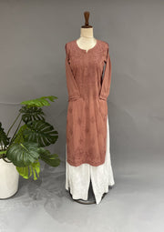 Cotton Chikankari Kurti -  Rust