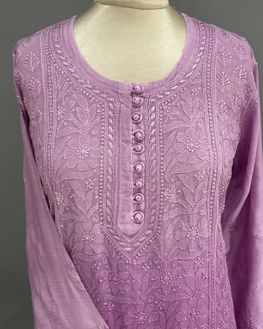 Muslin Chikankari Short Kurti - Mauve