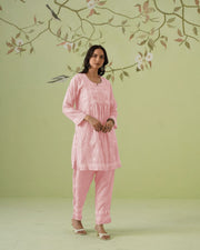 Muslin Chikankari Co-ord Set - Pink Cosmos