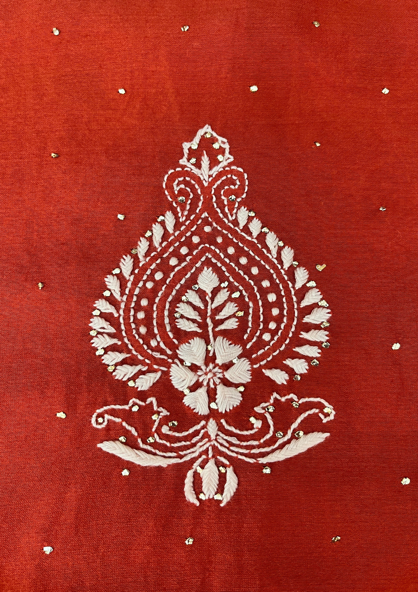Chikankari Semistitched Chanderi Co-ord Set - Blood Red