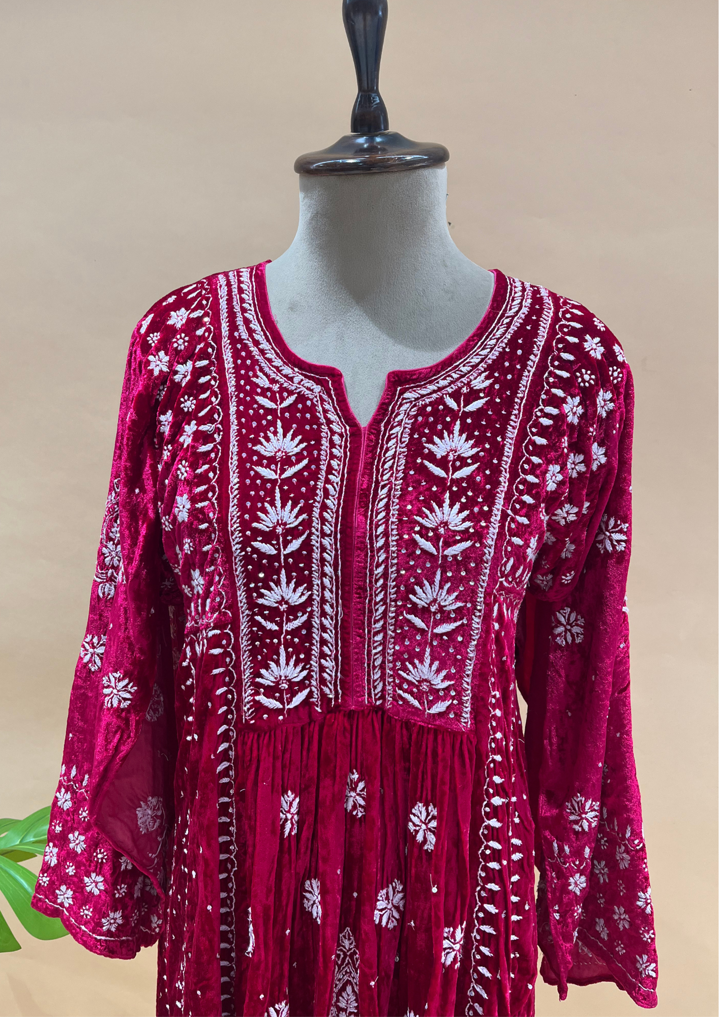 Velvet Chikankari Semistitched Sharara Set - Magenta Pink