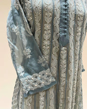 Georgette Anarkali Chikankari Kurta - Riple Blue