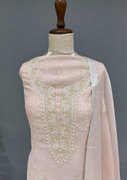 Tissue Chikankari Unstitch 2pc Suit - Blush Pink