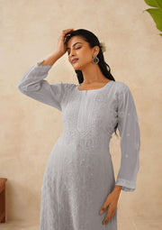 Crepe Georgette Long Kurti - Ombre Grey