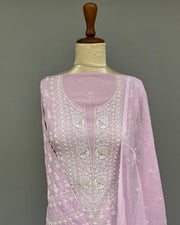 Mul Chanderi Chikankari Unstitched 2pc Suit - Mauve