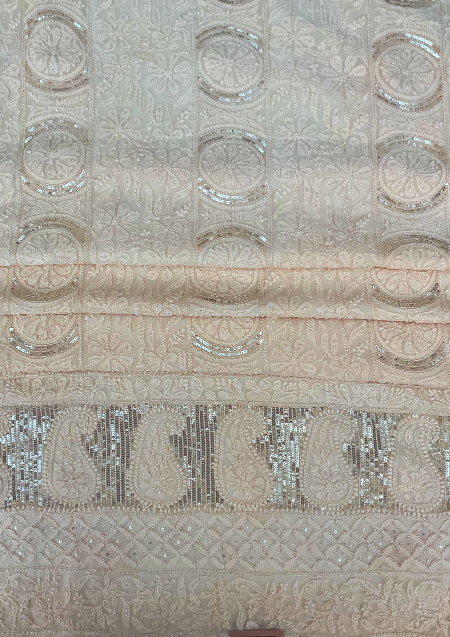 Chikankari Vescose Unstitched Suit - Peach