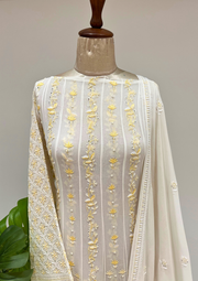 Pure Georgette Semistitched Chikankari Anarkali - White