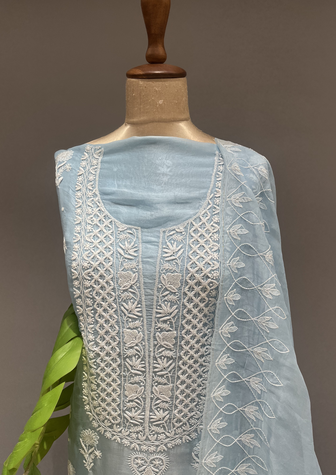 Organza Chikankari Unstitched Suit Set - Powder Blue