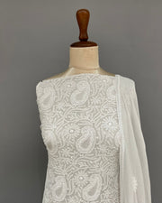 Viscose Georgette Chikankari Unstitched Anarkali - Silver Grey