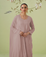 Chikankari Viscose Short Kurta Suit Set - Ombre Dusty Mauve