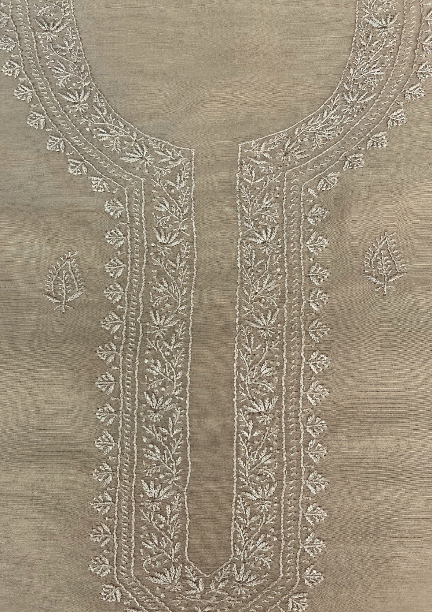 Chanderi Chikankari Unstitched Mens Kurta - Beige