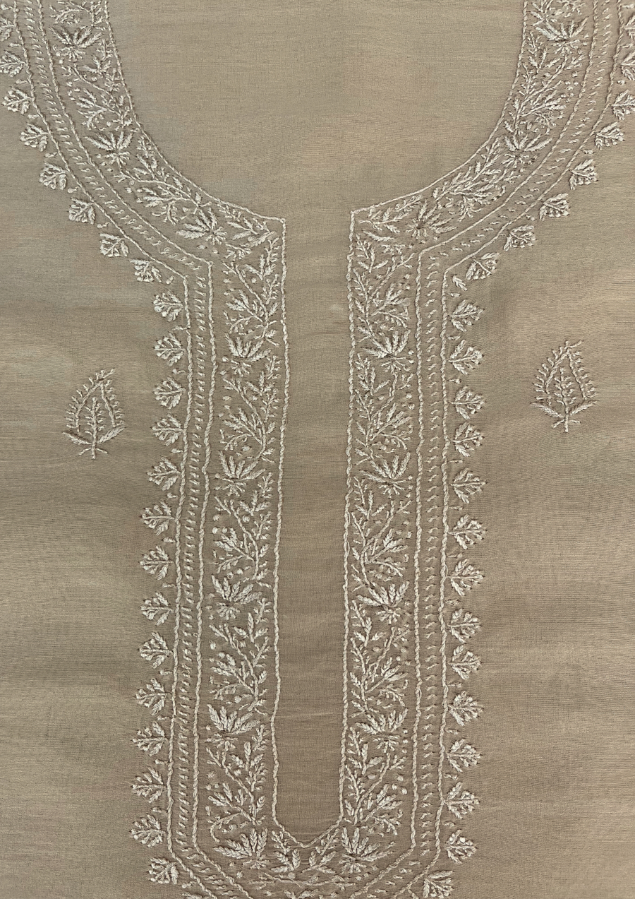 Chanderi Chikankari Unstitched Mens Kurta - Beige