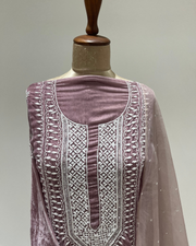 Velvet Chikankari Unstitched 2pc Suit Set - Dusty Rose