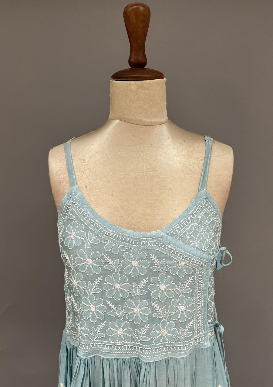 Muslin Chikankari Co-ord Set - Baby Blue