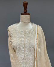 Golden Tissue Chikankari 3pc Stitched Suit - Golden