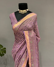Tissue Chikankari Saree - Mauve Taupe