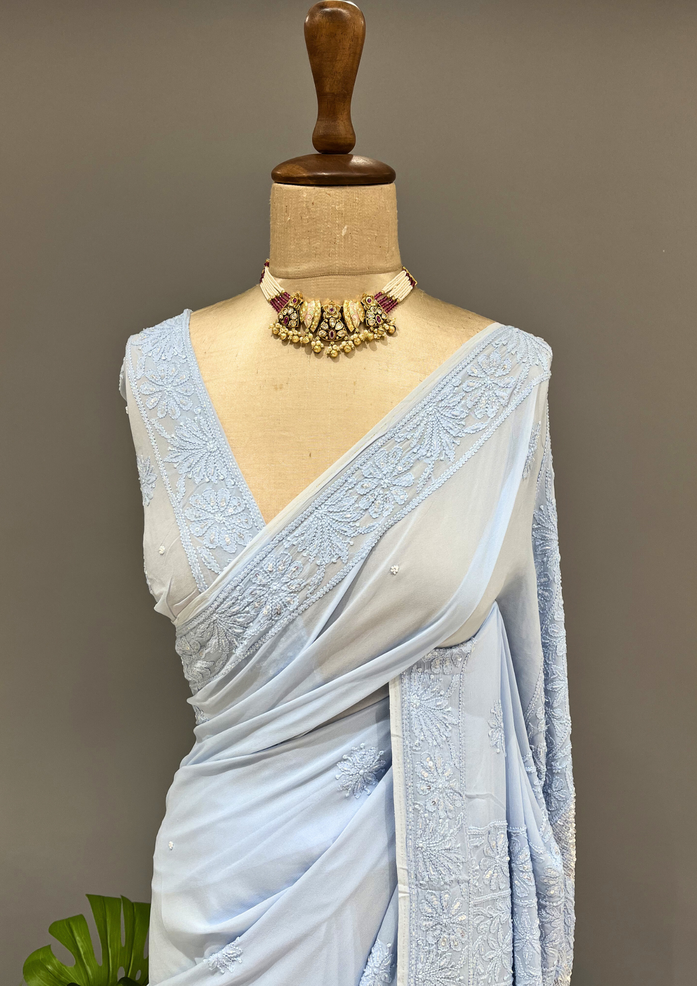 Chikankari Viscose Saree-Powder Blue