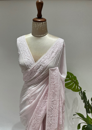 Viscose Chikankari Saree - Baby Pink