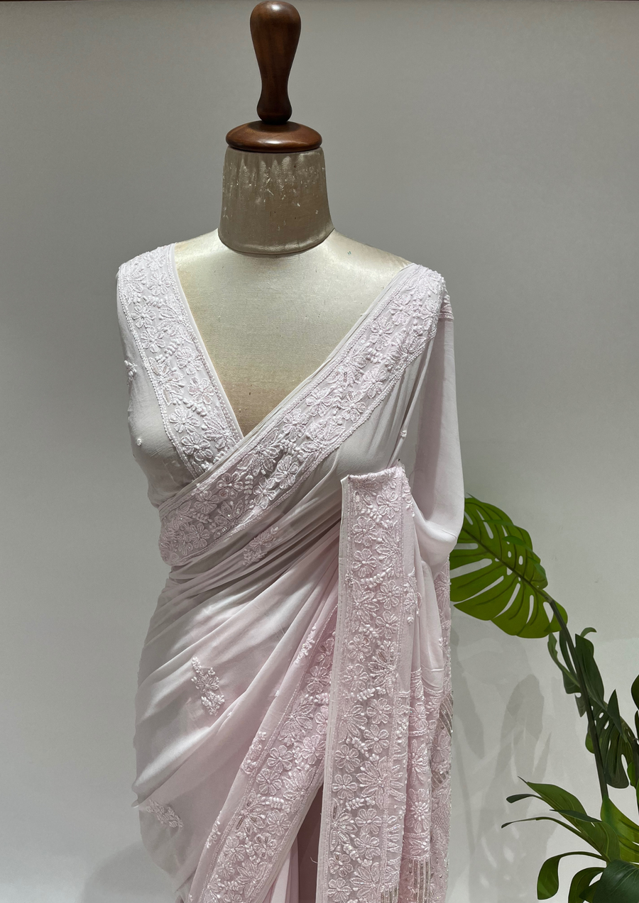 Viscose Chikankari Saree - Baby Pink