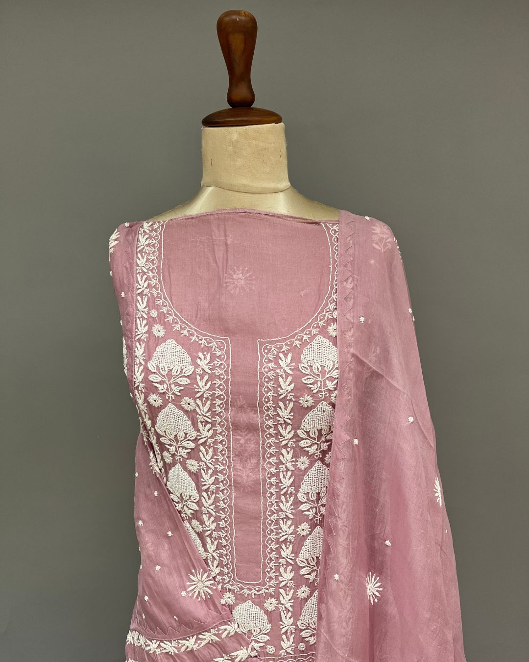 Organza Chikankari Unstitch 2pc Suit - Dusty Mauve