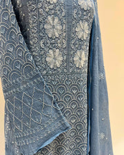 Tissue Chikankari Unstitched Anarkali - Bluebird