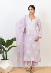 Mul Chanderi Chikankari suit - lilac