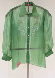 Chikankari Organza Shirt - Turf Green