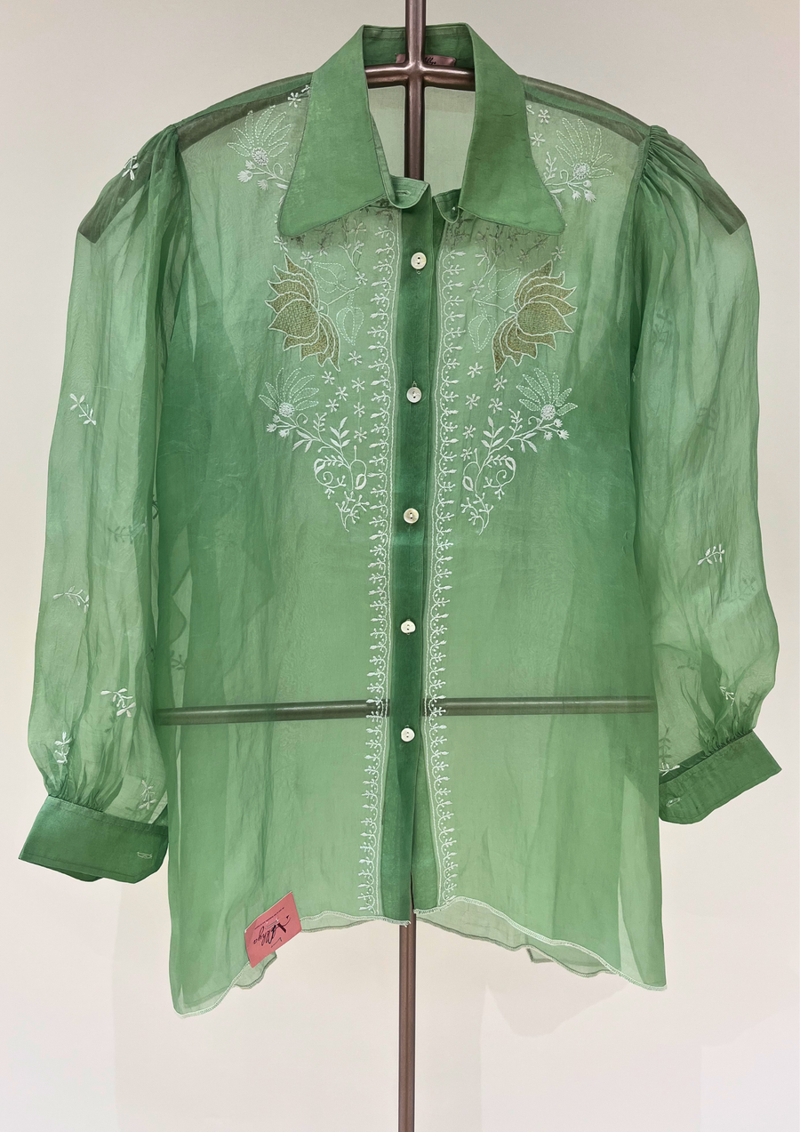 Chikankari Organza Shirt - Turf Green