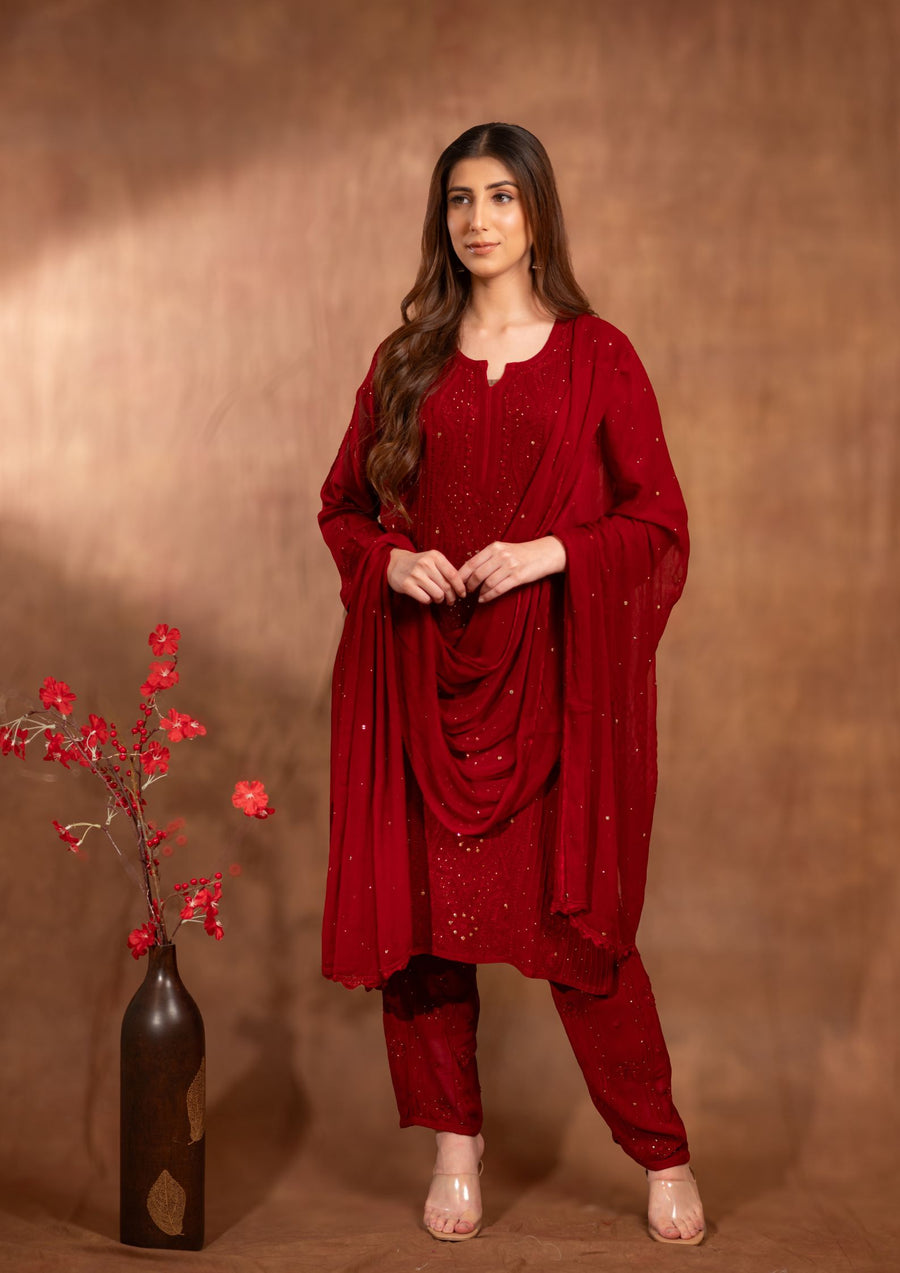 Women's Handcrafted Kurta Dupatta and pant Set - sc2422392