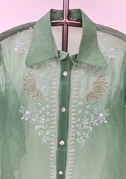 Chikankari Organza Shirt - Turf Green