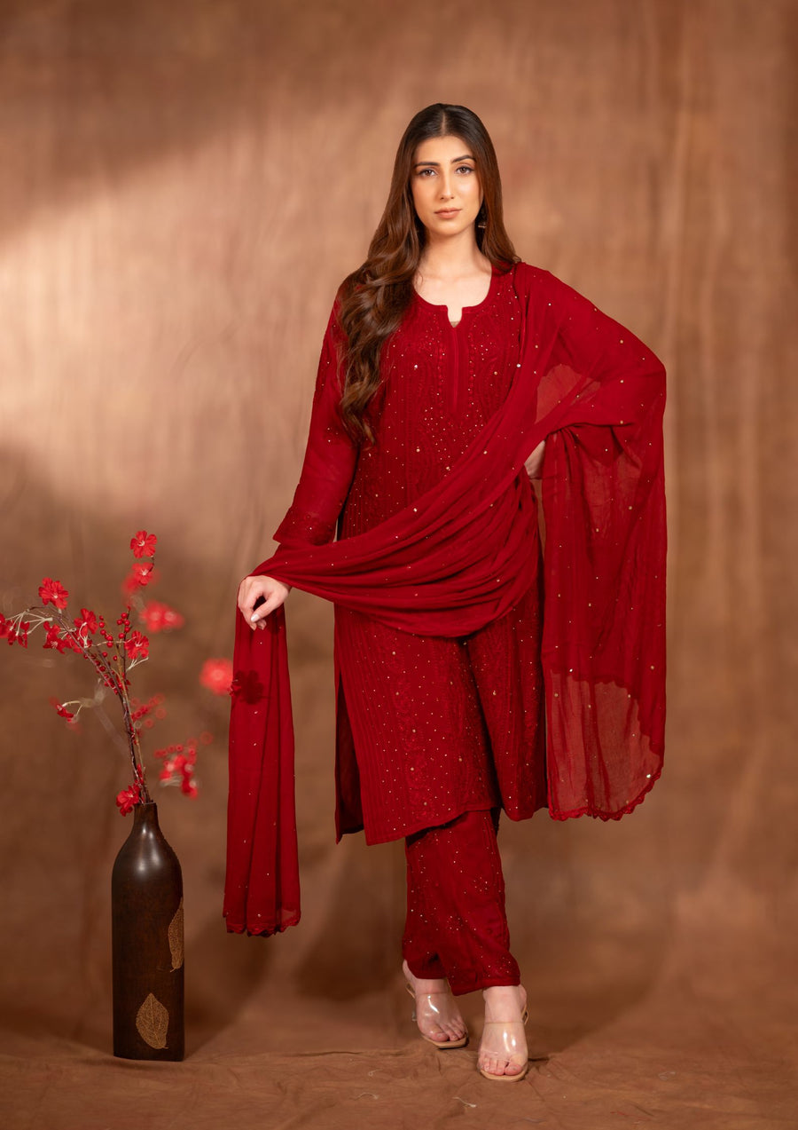 Women's Handcrafted Kurta Dupatta and pant Set - sc2422392