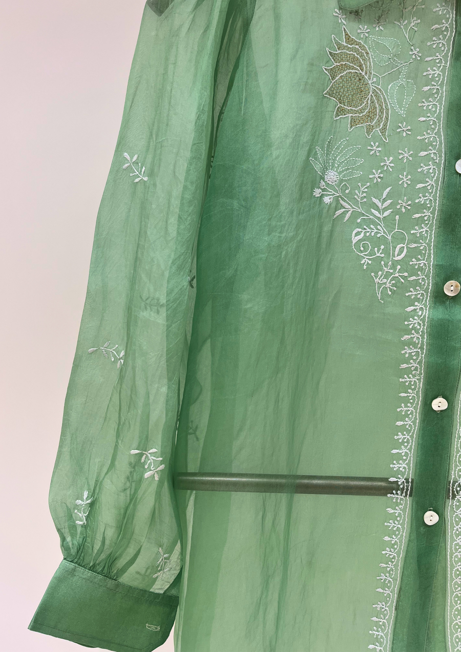 Chikankari Organza Shirt - Turf Green