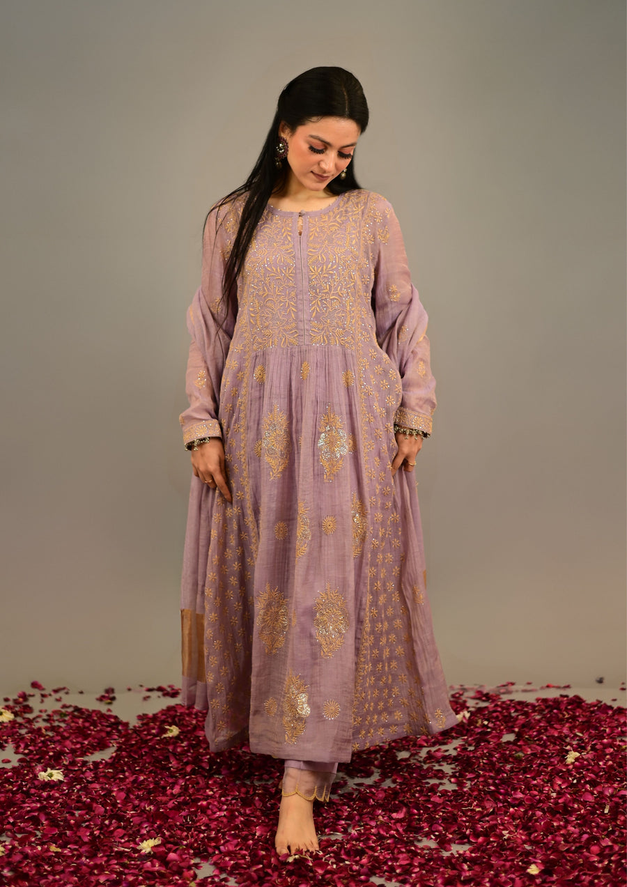 Purple Tissue Chanderi Suit