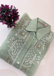 Chikankari Organza Shirt - Mint Green